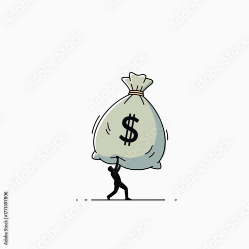 Man Lifting a Heavy Bag of Money Overhead Concept