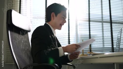 Asian businessman working in an office, Accumulated work stress, Office syndrome.
