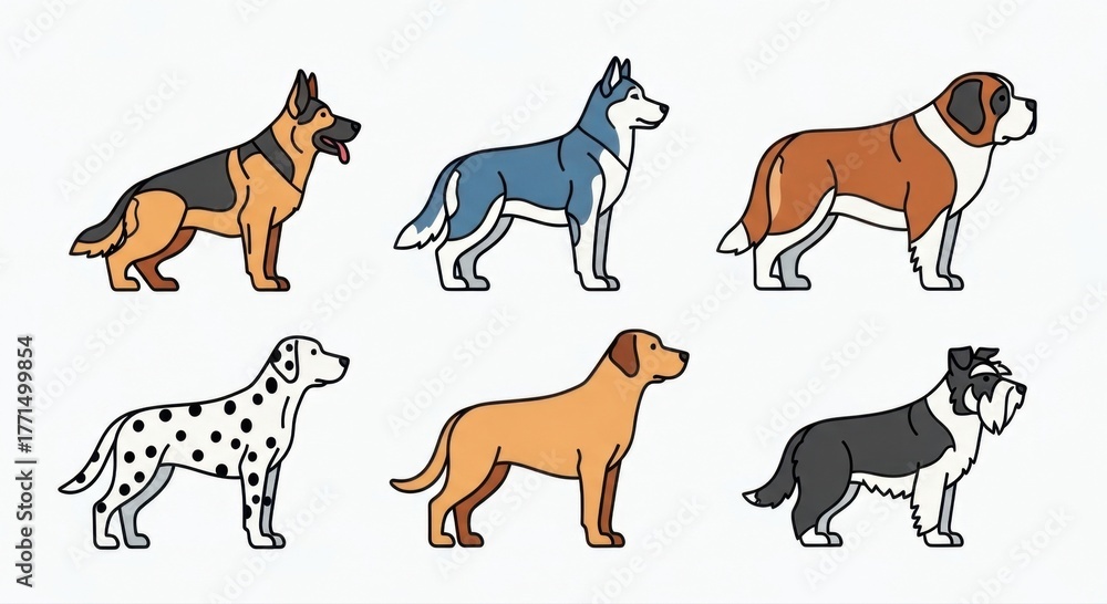 Fototapeta premium various dog breeds illustration