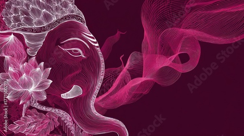 Intricate Ganesh Design with Abstract Flowing Lines