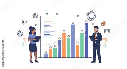 Business professionals analyzing a financial chart, illustrating growth and data analysis.