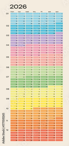 Printable Pastel 2026 Planner: Decorative and stylish calendar layout. Use it for colorful presentations, posters, or digital planning