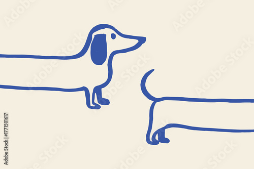dachshund long body minimal doodle simple line drawing vector illustration