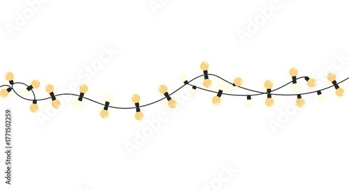 A string of warm yellow fairy lights with black wires, creating a festive and decorative ambiance.