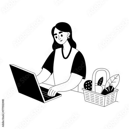 A drawing style illustration representing ordering groceries