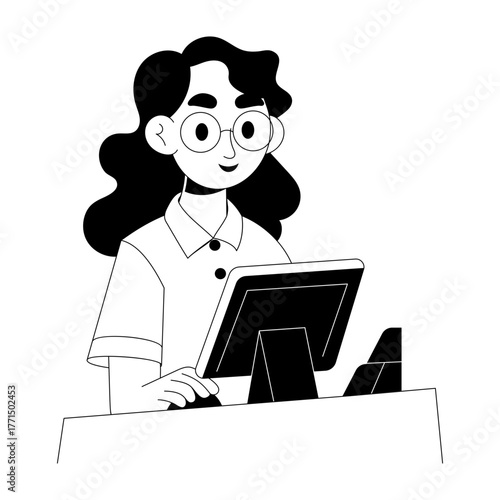 A doodle style illustration showing cashier