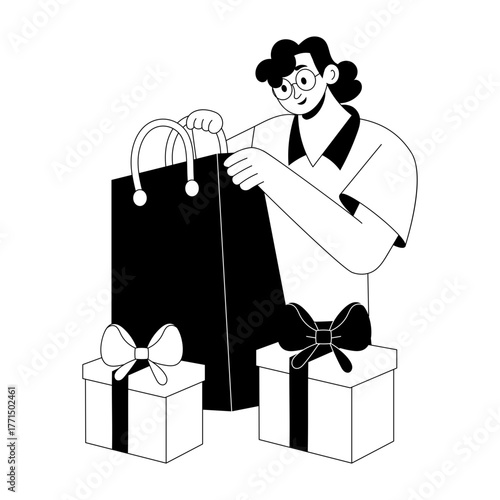 Hand drawn style illustration depicting shopping gift