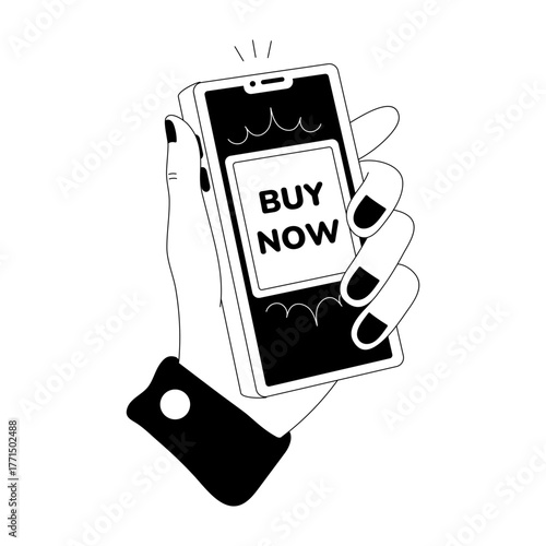 A doodle style illustration showing buy now