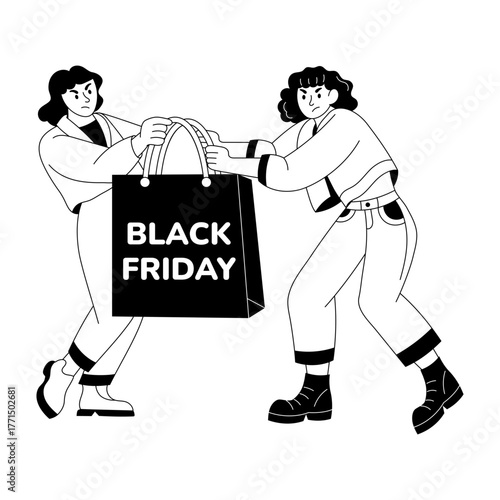 A doodle style illustration showing shopping fight