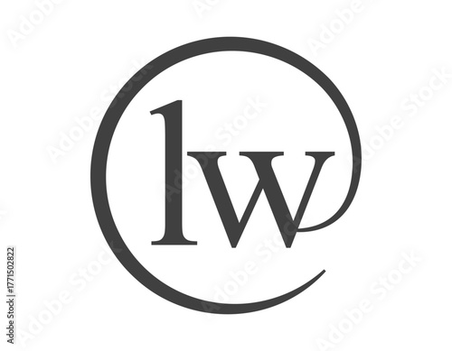 LW logo from two letter with circle shape email sign style. L and W round logotype of business company