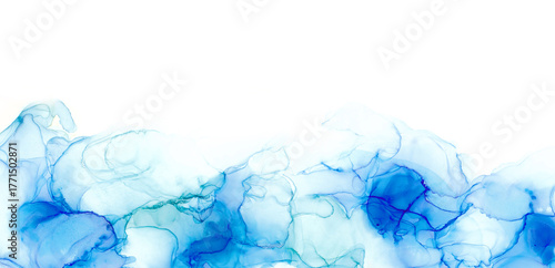 Blue alcohol ink texture background. Creative fluid marble cyan color background