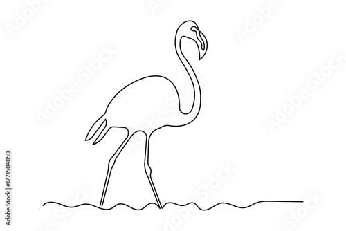 Continuous one line drawing of flamingo minimalist concept design