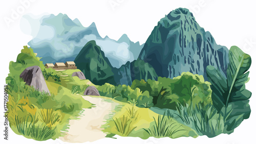 Inca Trail. Inca Trail hand drawn watercolor illustration