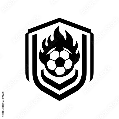 Flaming Soccer Ball and Shield Vector Logo