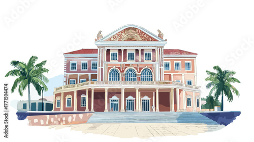 Teatro Amazonas. Teatro Amazonas hand drawn watercolor illustration