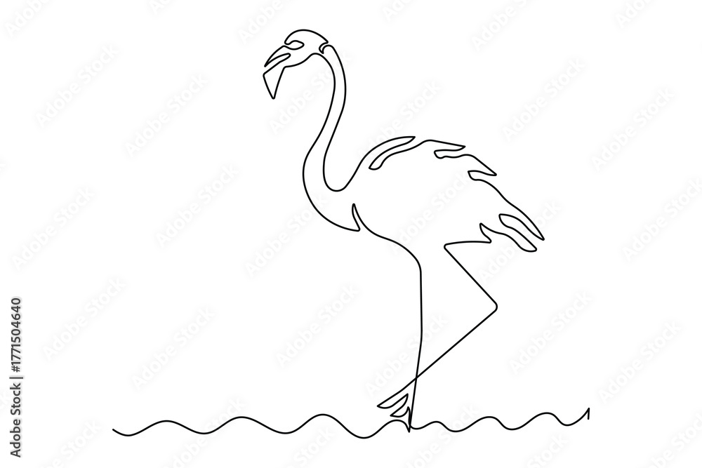 Fototapeta premium Simple flamingo continuous one line drawing abstract minimal artwork