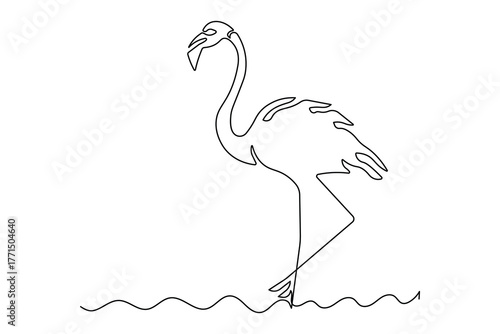 Simple flamingo continuous one line drawing abstract minimal artwork