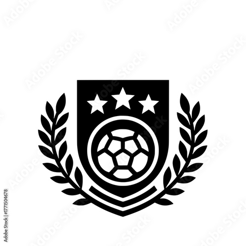 Soccer Emblem  with Three Stars and Laurel Leaves in Flat Design
