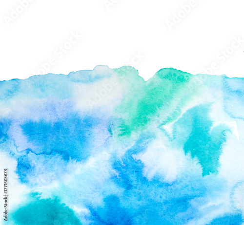 Real Hand Drawn Watercolor Blue Wet Spots Background