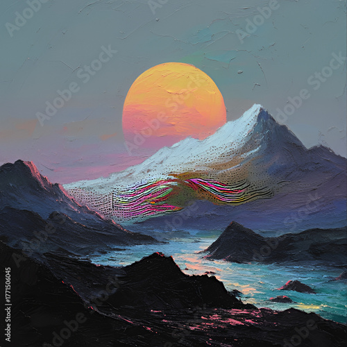 Lush urban rooftop garden with rustic wooden table and modern glass skyscrapers under bright sunlight