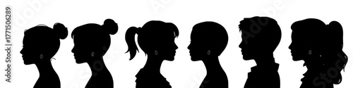 diverse silhouettes of women and men in profile with various hairstyles,  face silhouette logo – stock vector
