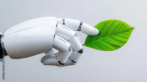 AI robot hand holding young...