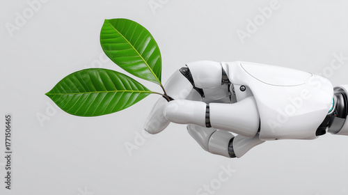 AI robot hand holding young...