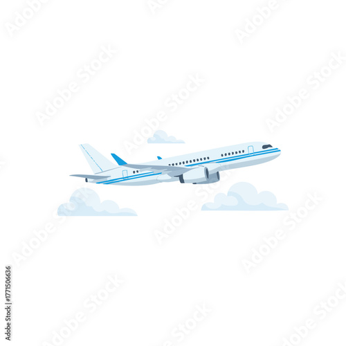 Taking Flight Airplane soaring through the Sky among Clouds