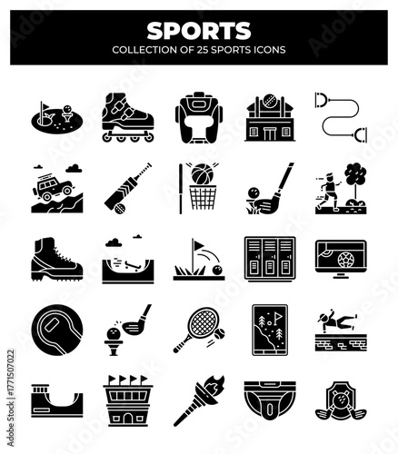 Collection of 25 Sports Icons. A Visual Guide to Various Sports and Their Equipment