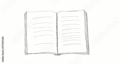 Simple line drawing of an open notebook with blank pages for notes and lists