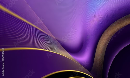 Abstract flowing waves of luminous purple and blue light with golden accents creating a sense of depth and motion