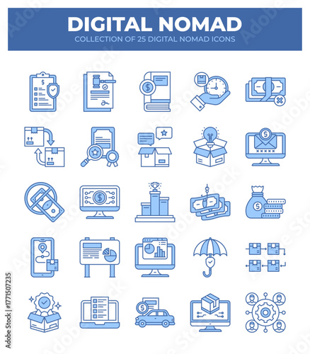 Digital Nomad Icons. Ultimate Guide to Remote Work and Online Business