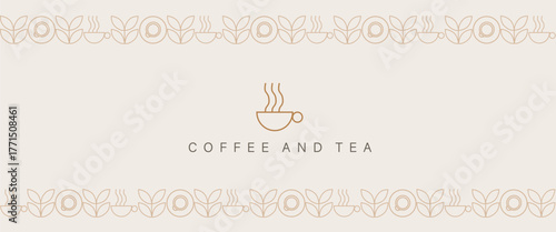 Hand drawn illustration of Bakery. Bread, loaf, baguette, bakery products, cinnabon, croissant. Abstract geometric line background. Web banner.