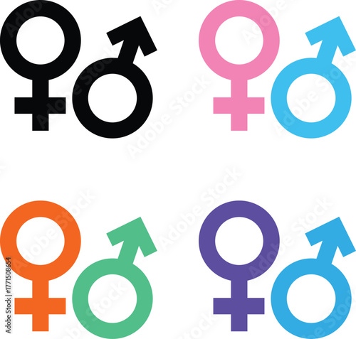 Gender icon vector design. Male and female signs of gender equality icon vector. Male and Female symbol isolated icon vector illustration design