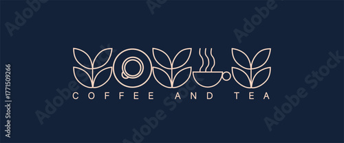 Hand drawn illustration of Bakery and Coffee. Icons. Abstract geometric line background. Pattern for cover design, food package, menu, background, café wall, coffee shop, web banner