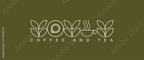 Hand drawn illustration of Bakery and Coffee. Icons. Abstract geometric line background. Pattern for cover design, food package, menu, background, café wall, coffee shop, web banner