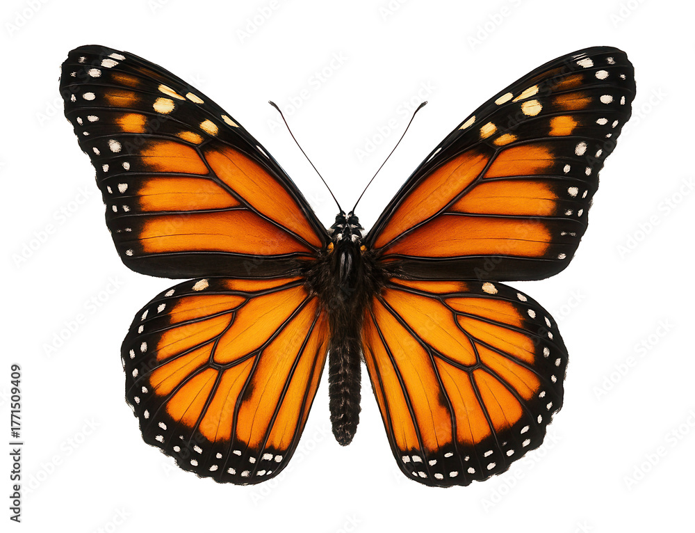 Fototapeta premium Vivid orange and black-patterned monarch butterfly.