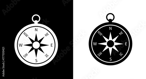 Compass Pointing Navigation Direction Black and White Vector Symbols
