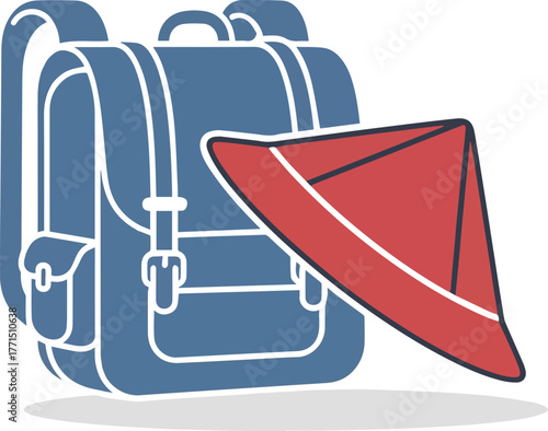 Create a kind of deferent Simple vector illustration icon material of a school bag and school hat vector art with white background..