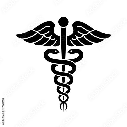 Caduceus Symbol: Medical Healthcare Emblem with Snakes and Wings