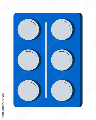 Blister pack of round medication pills 2D doodle object. Pharmaceutical drugs packaging. Healthcare product cartoon element flat vector clipart isolated on white background. Hand drawn illustration