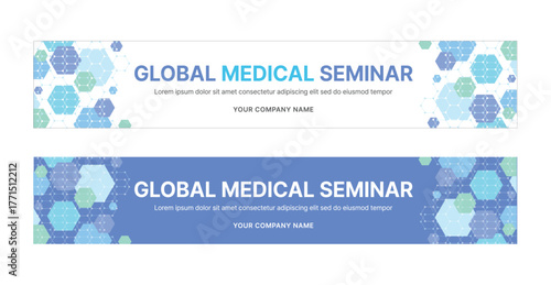 A set of business banner design templates in modern, geometric, abstract pattern style for medical, hospital concept seminars, workshops, conferences, presentations, etc.