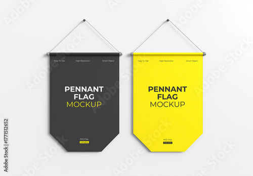 Two Hanging Pennant Flag Mockup