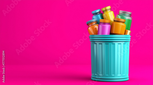 Trash bin filled with reusa...