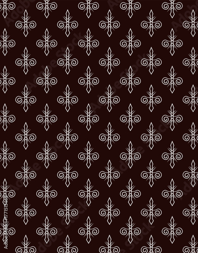 Elegant White Fleur-de-Lis Pattern on Dark Brown Background