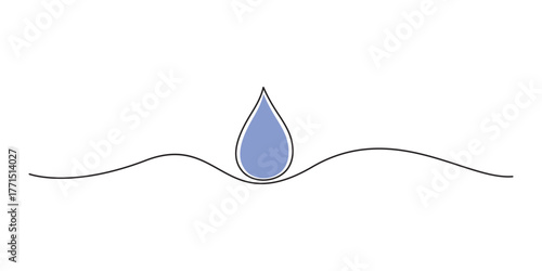 Continuous Line Art of a Water Drop Splashing into Water,Hands Holding Water Droplet in Continuous Line Art,Continuous Line Art of a Blue Water Drop