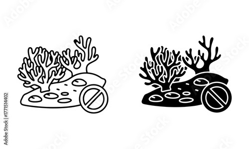 Coral Reef Protection Icons. Marine ecosystems Vector
