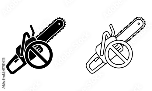 Chainsaw Ban Icons in Outline and Solid Black Vector.