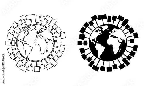 Globe surrounded by protest sign Icons. Activism against exploitation of environment Vector