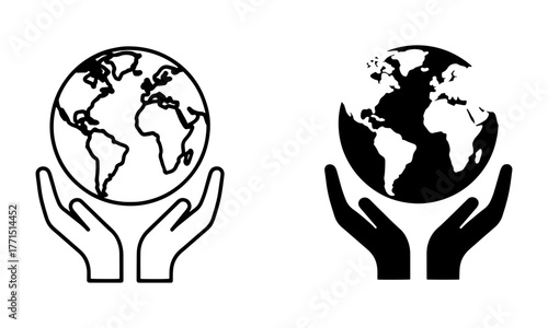 Earth Responsibility Hands Icon. Globe with hand lifting Vector